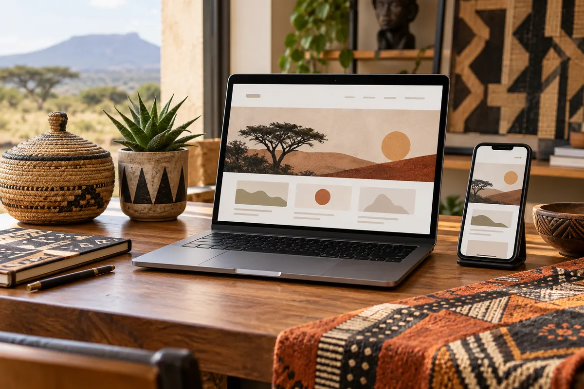 Illustration of a digital workspace with woven craft details