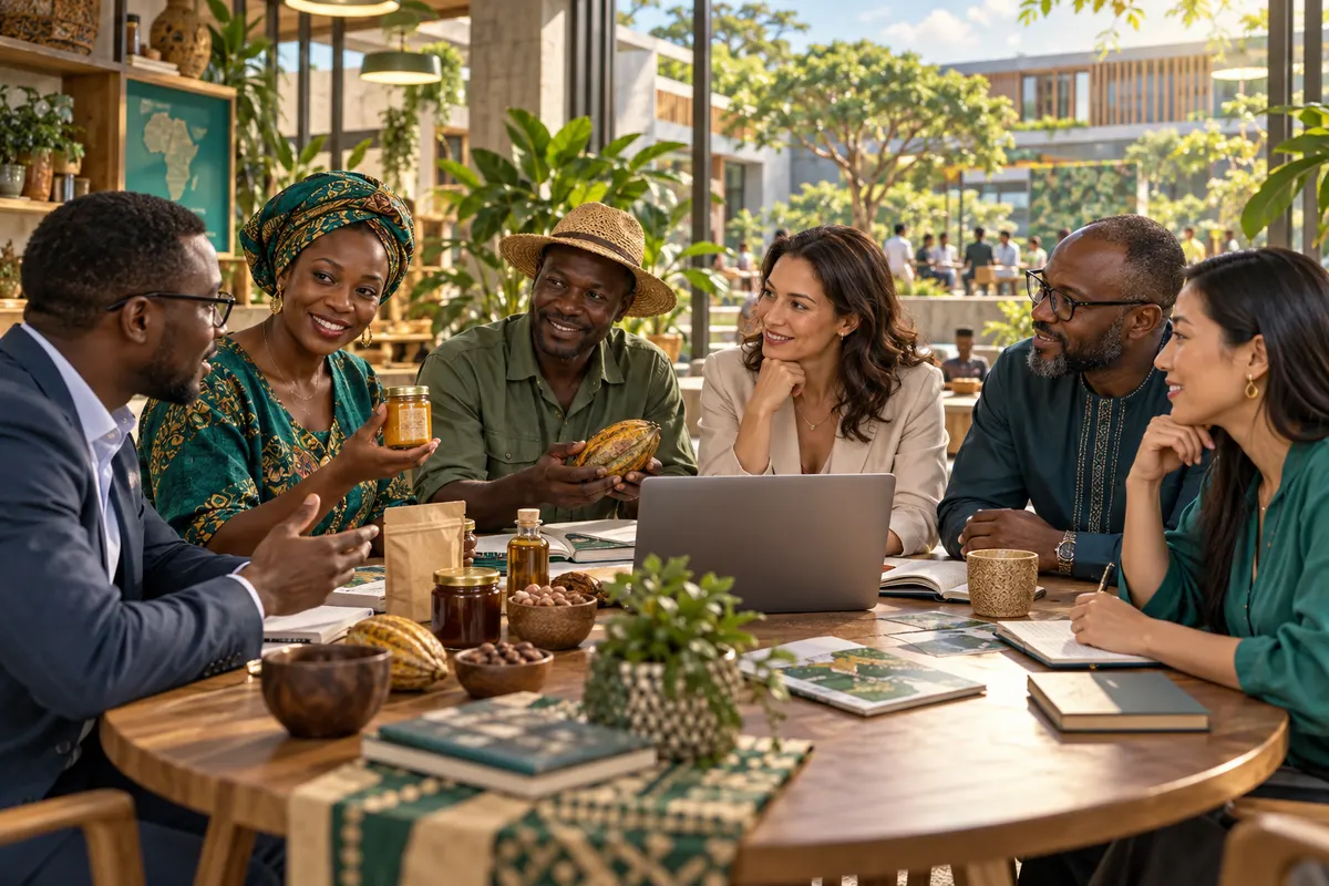 Illustration of African and international partners sharing ideas
